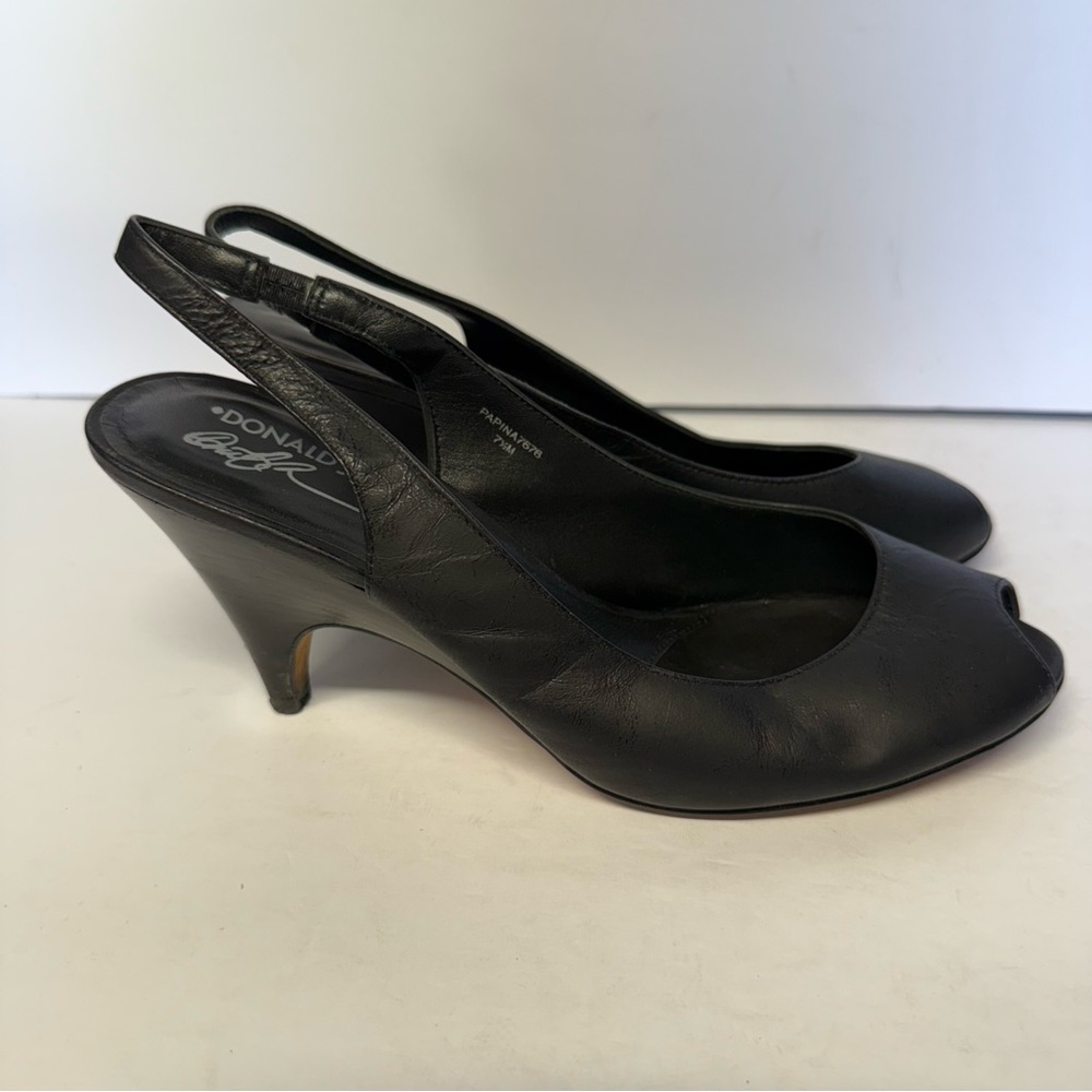 Donald J. Pliner Black Peep-Toe Slingback Heels Size 7.5